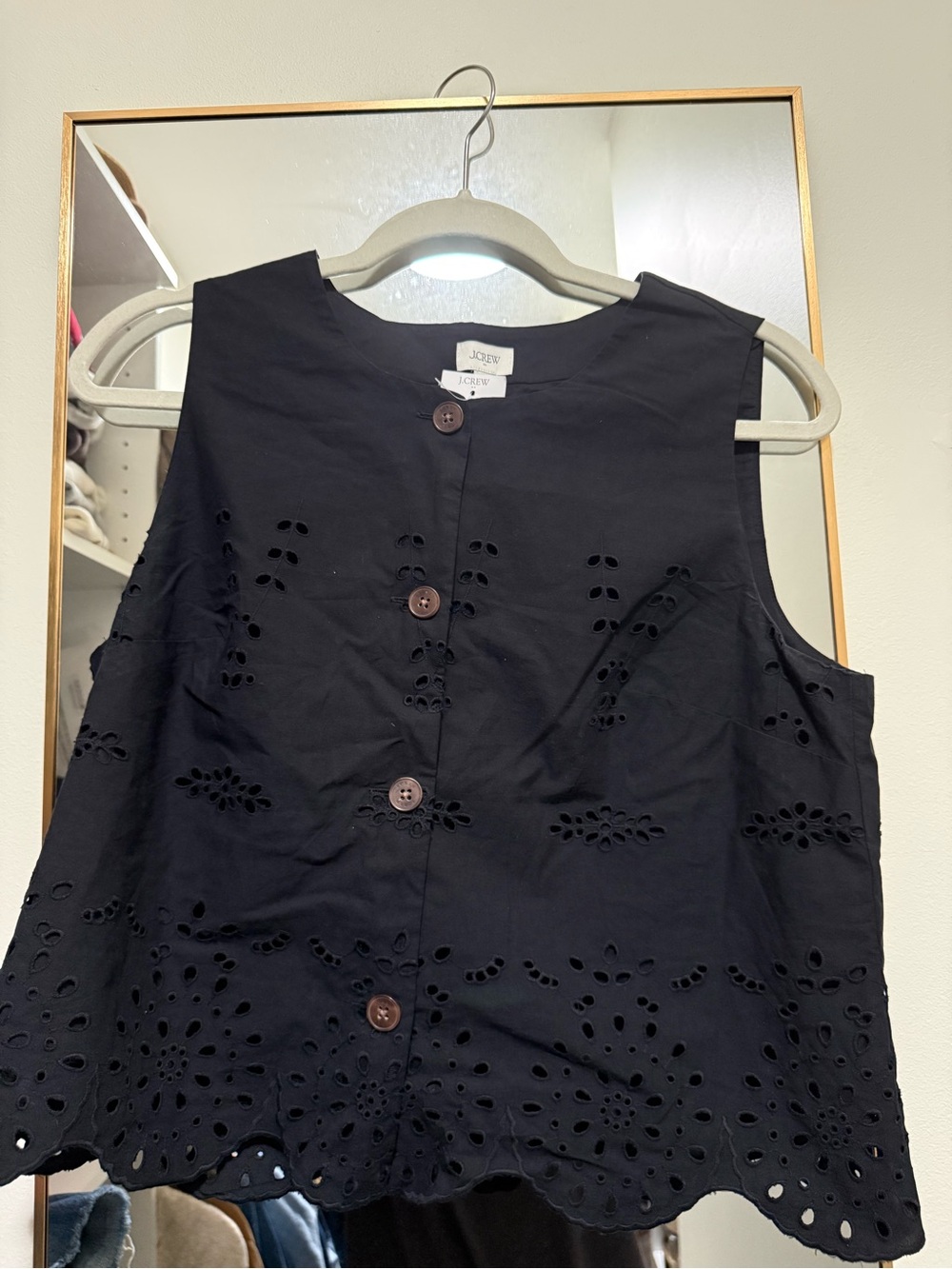 J. Crew Black Eyelet Button-Front Sleeveless Camisole
